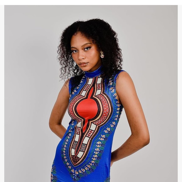 Women’s African Attire Bohemian Dashiki Tribal Vintage Ethnic Midi Dress - Picture 4 of 7